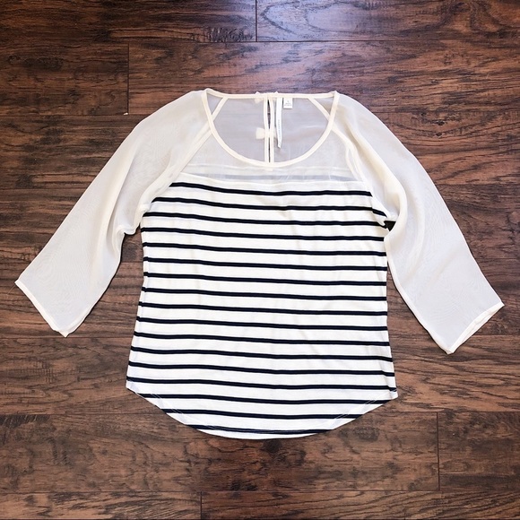 Lauren Conrad • sheer striped navy bow back top tee popover preppy twee - Picture 2 of 7